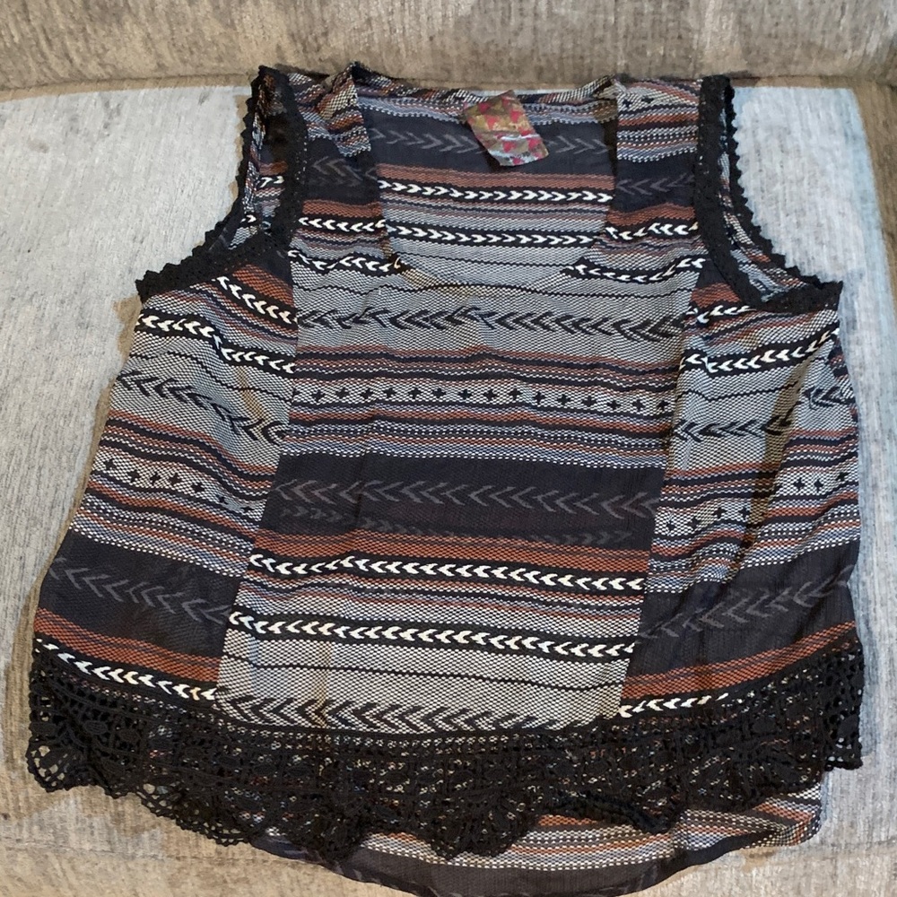 Striped Sleeveless Top with Lace Trim